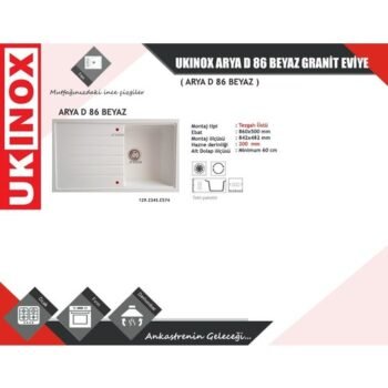 Ukinox Arya D-86 Snova Beyaz 86x50 cm Sağ Damlalıklı Granit Mutfak Eviyesi - Görsel 2