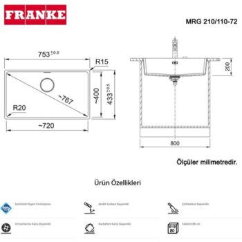 Franke Maris Mrg 110-72 Stone Grey Granit Mutfak Evyesi - Görsel 2