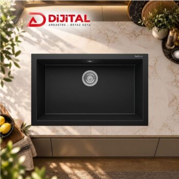 Real Stone K Serisi K013 Eviye Siyah 77x47,5 cm Cm Tezgah Altı