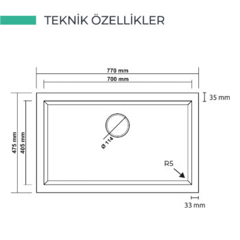 Real Stone Gordion 76 Granit Eviye K013 Gri 77x47,5 cm Tezgah Altı - Görsel 3
