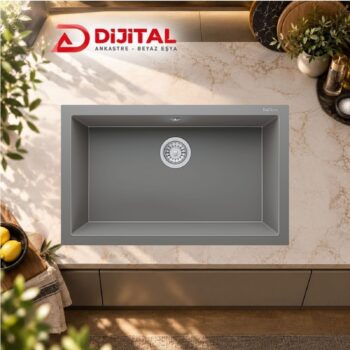 Real Stone Gordion 76 Granit Eviye K013 Gri 77x47,5 cm Tezgah Altı