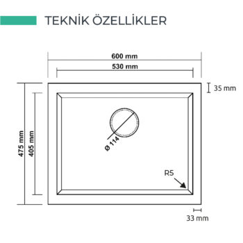 Real Stone K012 Gordion 60 Antrasit Granit Mutfak Eviyesi 60x47.5 cm - Görsel 3