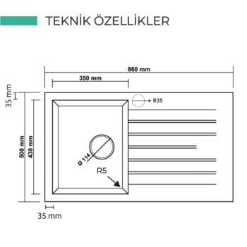 Real Stone Troya 86 Granit Eviye P004 Beyaz Tezgah Üstü 86x50 Cm - Görsel 3