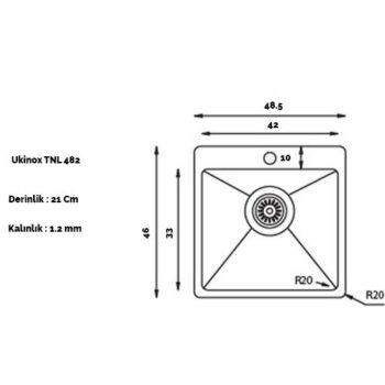 Ukınox Tnl 482 Tezgah Üstü Tezgaha Sıfır Mutfak Evyesi 1.2mm - Görsel 2