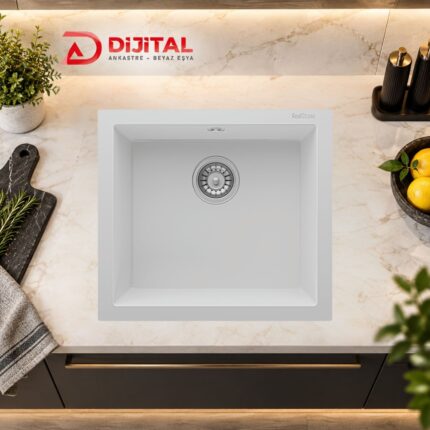 Real Stone K005 Gordion 52 Beyaz Granit Eviye Tezgah Altı 45x40 Cm
