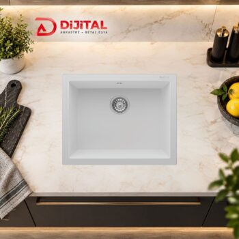 Real Stone K012 Gordion 60 Beyaz Granit Mutfak Eviyesi 60x47.5 cm