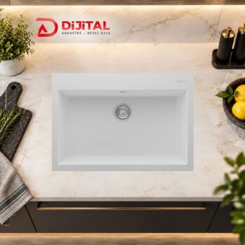 Real Stone K003 Dıdyma 58 Granit Eviye Beyaz 76.5 X 50 Cm Tezgah Üstü