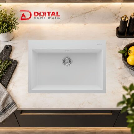 Real Stone K003 Dıdyma 58 Granit Eviye Beyaz 76.5 X 50 Cm Tezgah Üstü