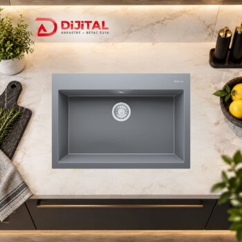 Real Stone K003 Didyma 58 Granit Eviye Gri 76.5 X 50 Cm Tezgah Üstü - Görsel 2