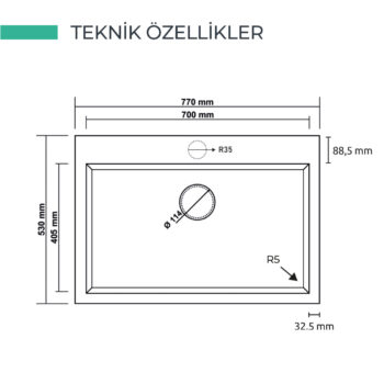 Real Stone K003 Didyma 58 Granit Eviye Siyah 76.5 x 50 Cm Tezgah Üstü - Görsel 3
