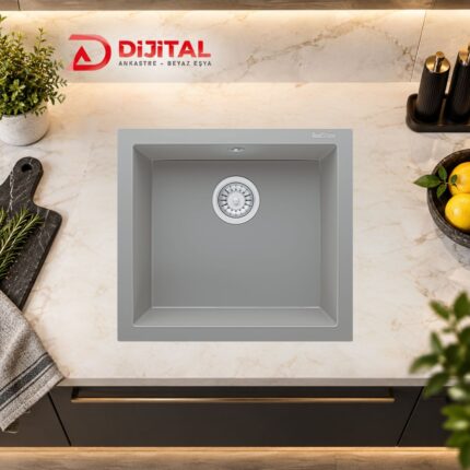 Real Stone K005 Gordion 52 Gri Granit Mutfak Eviyesi 52x47 cm