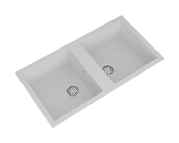 Real Stone P019 Nemrut Granit Mutfak Eviyesi Beyaz Tezgah Altı - Üstü 97x52 Cm İki Gözlü - Görsel 2