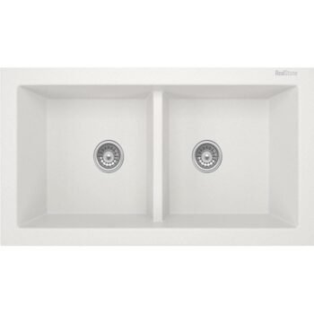 Real Stone P019 Nemrut Granit Mutfak Eviyesi Beyaz Tezgah Altı - Üstü 97x52 Cm İki Gözlü