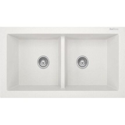 Real Stone P019 Nemrut Granit Mutfak Eviyesi Beyaz Tezgah Altı - Üstü 97x52 Cm İki Gözlü