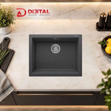 Real Stone K012 Gordion 60 Antrasit Granit Mutfak Eviyesi 60x47.5 cm