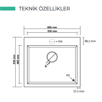 Real Stone K002 DIDYMA 60x53 CM Tezgah Üstü Siyah Granit Mutfak Eviyesi - Görsel 4