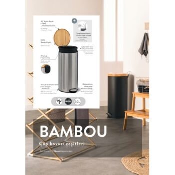 5five Simply Smart Bambu 30 Lt Metal Beyaz Çöp Kovası - Görsel 6