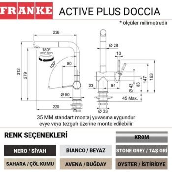 Franke Actıve Plus Doccia 2.0 Spiralli Armatür Bianco Mutfak Eviye Bataryası - Görsel 2