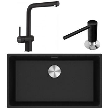 Franke Maris MRG 110-72 Granit Eviye-Active Plus Doccia 2.0 Armatür-Sıvı Sabunluk Üçlü Set Nero