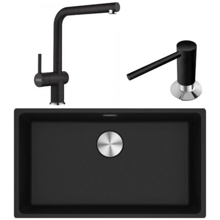 Franke Maris MRG 110-72 Granit Eviye-Active Plus Doccia 2.0 Armatür-Sıvı Sabunluk Üçlü Set Nero