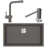 Franke Maris MRG 110-72 Granit Eviye-Active Plus Doccia 2.0 Armatür-Sıvı Sabunluk Üçlü Set Stone Grey