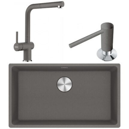 Franke Maris MRG 110-72 Granit Eviye-Active Plus Doccia 2.0 Armatür-Sıvı Sabunluk Üçlü Set Stone Grey