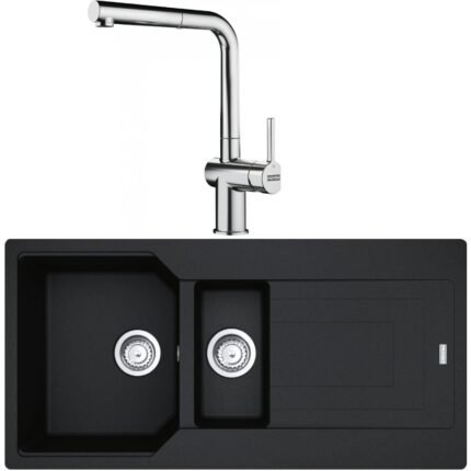 Franke Urban UBG 651-100 Nero Granit Eviye-Active Plus Doccia 2.0 Krom Batarya Seti