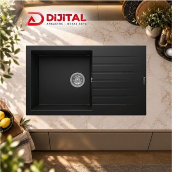 Real P014 LOADİKYA 86 XL Siyah Granit Mutfak Eviyesi 86X50 cm