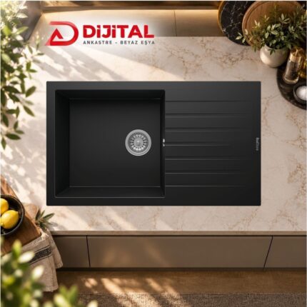 Real P014 LOADİKYA 86 XL Siyah Granit Mutfak Eviyesi 86X50 cm