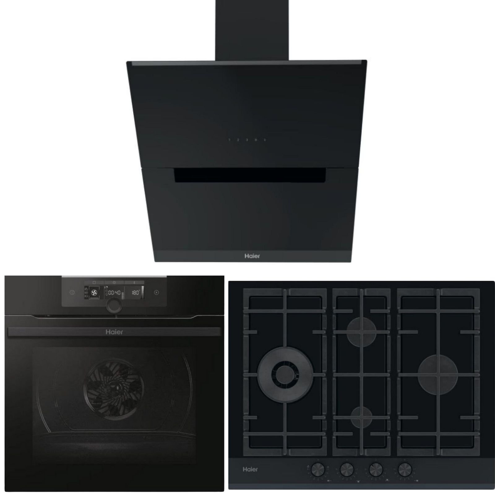 haier set Haier Ankastre Siyah Ankastre Set (HAVG5D4HB Ocak -HWO60SM2F3BH Fırın -HADG6DCS56B Davlumbaz) - Görsel 1