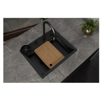 Real Stone Angel Granit Akıllı Eviye Seti Antrasit 60x49 cm - Görsel 4