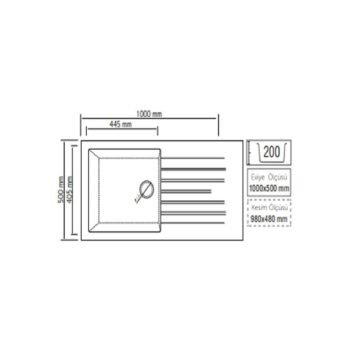 Real Stone P015 Laodikya 100 XL Antrasit Granit Mutfak Eviyesi 100×50 Cm - Görsel 2