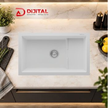 Real Stone Patara Granit Eviye P017 Beyaz Tezgah Altı-Üstü  77x46 Cm