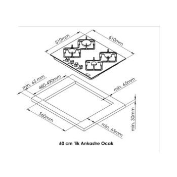 GL General GLO 022SARS Rustik 60 cm Siyah Emaye Ankastre Ocak - Görsel 2