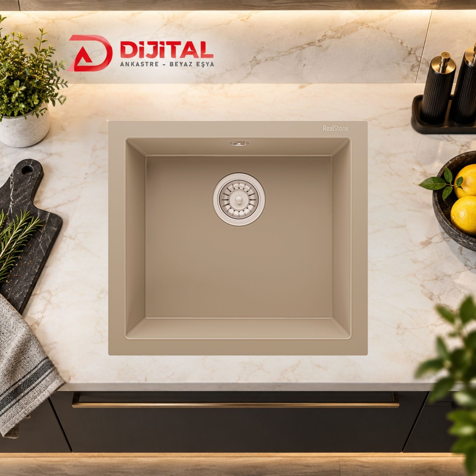 k005cap Real Stone K005 Gordion 52 Cappucino Granit Eviye Tezgah Altı 45x40 Cm - Görsel 1