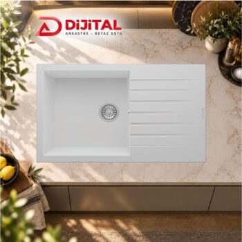 Real P014 LOADİKYA 86 XL Beyaz Granit Mutfak Eviyesi 86X50 cm
