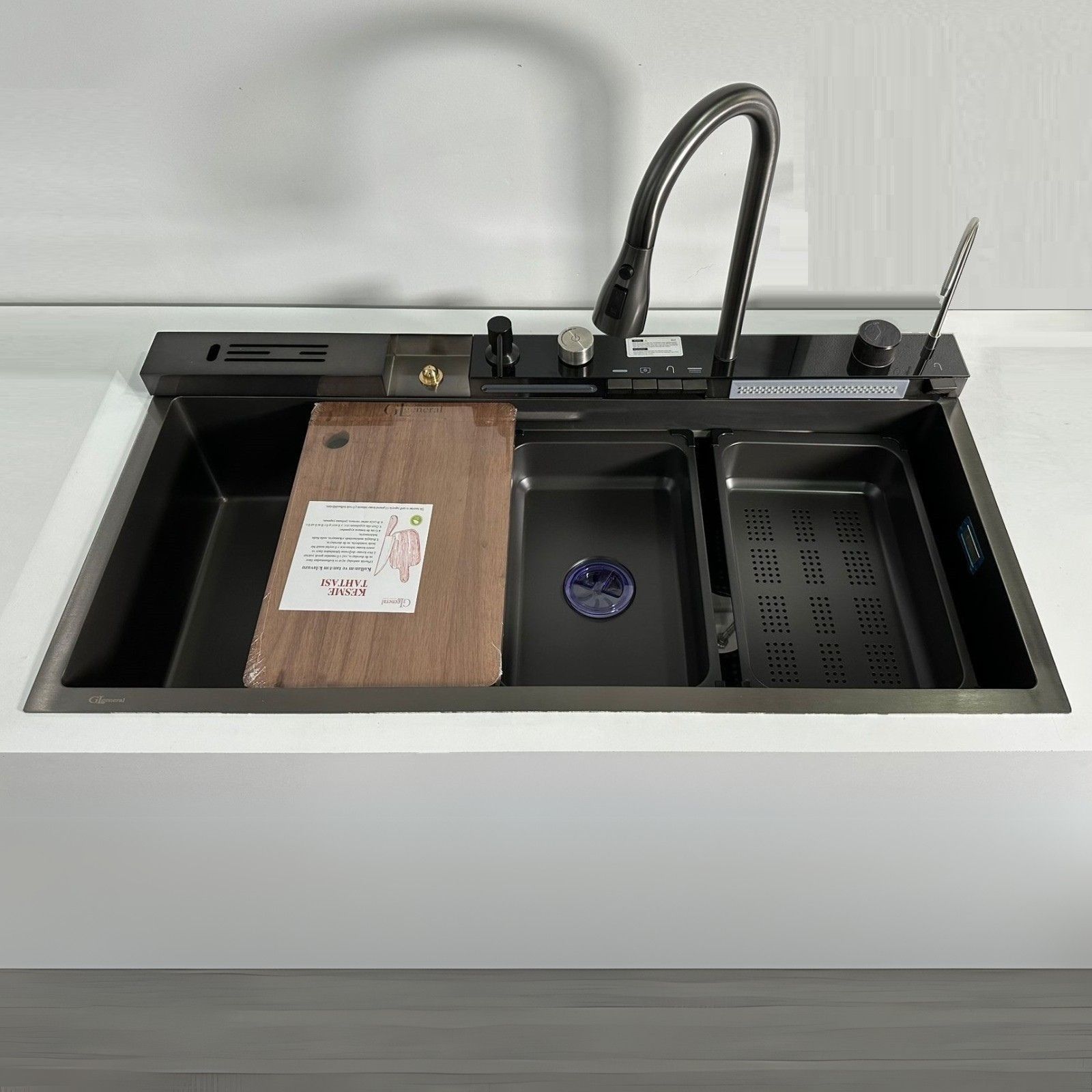 gl general 100x50 cm akıllı eviye şablon (4) GL General GLPR 10050GUN Premium Maxi Antrasit Akıllı Dijital Şelale Eviye 100x50 - Görsel 1