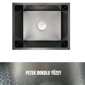 GL General 40x45 Antrasit Petek Dokulu Çelik Mutfak Eviyesi 304 Paslanmaz Çelik 1mm