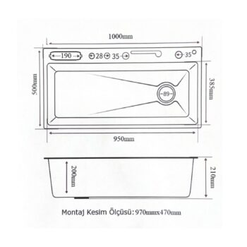 GL General GLPR 10050GUN Premium Maxi Antrasit Akıllı Dijital Şelale Eviye 100x50 - Görsel 3