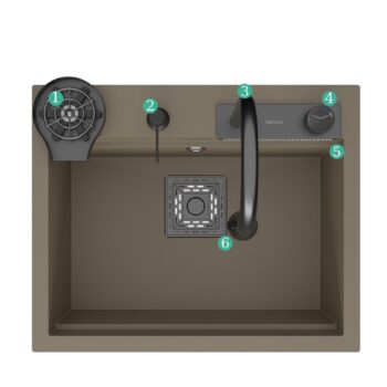 Real Stone Angel Granit Akıllı Eviye Seti Cappucino 60x49 - Görsel 2