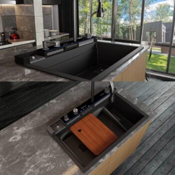 Real Stone Victoria Granit Akıllı Eviye Seti Siyah 75.5X47 cm - Görsel 4