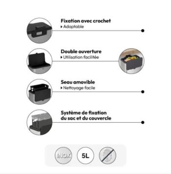 5five Simply Smart Dolap İçi Compact 5LT. Çöp Kovası Çelik - Görsel 5