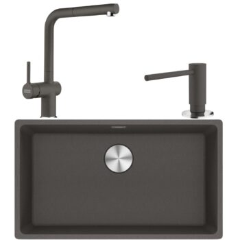 Franke Maris MRG 110-72 Granit Eviye-Active Plus Doccia 2.0 Armatür-Sıvı Sabunluk Üçlü Set Slate Grey