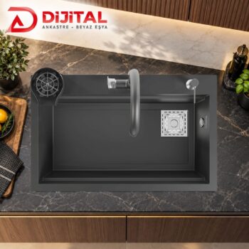 Real Stone Hermes Granit Akıllı Eviye Seti Antrasit 75.5X47 cm