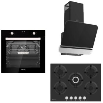 Tecna Ankastre Set Siyah Dijital (8259 9 Fonksiyon Fırın-8471 5 Gözlü Döküm Izgara 70 Cm Ocak-Tecna 8871 60 cm Davlumbaz)