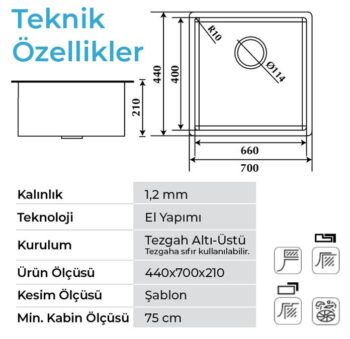Crauf Stella 4470 PVD Mat Gri Paslanmaz Çelik Mutfak Eviyesi - Görsel 2