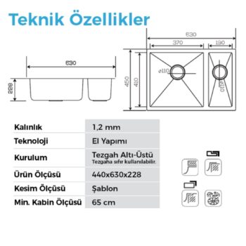 Crauf Stella 4563 PVD Inox 1,5 Gözlü Sağ Paslanmaz Çelik Mutfak Eviyesi - Görsel 2