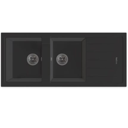 Real Stone P021 Esila Çift Gözlü Granit Mutfak Eviyesi Siyah 116.5 x 50 Cm