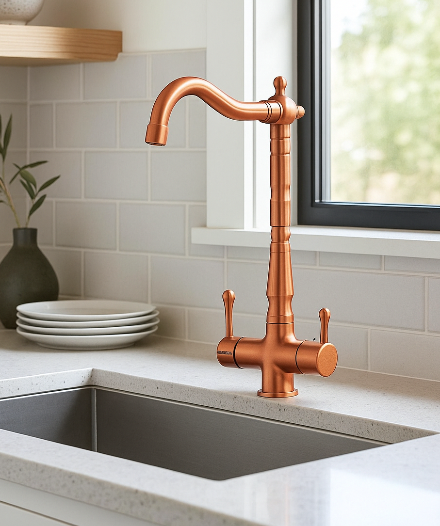 Real Stone Ares Rustik Arıtmalı Bakır Mutfak Eviye Bataryası