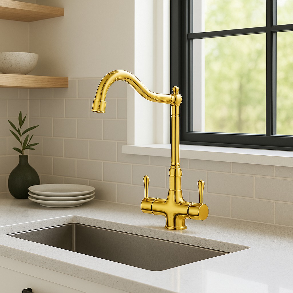 Real Stone Ares Rustik Arıtmalı Gold Mutfak Eviye Bataryası